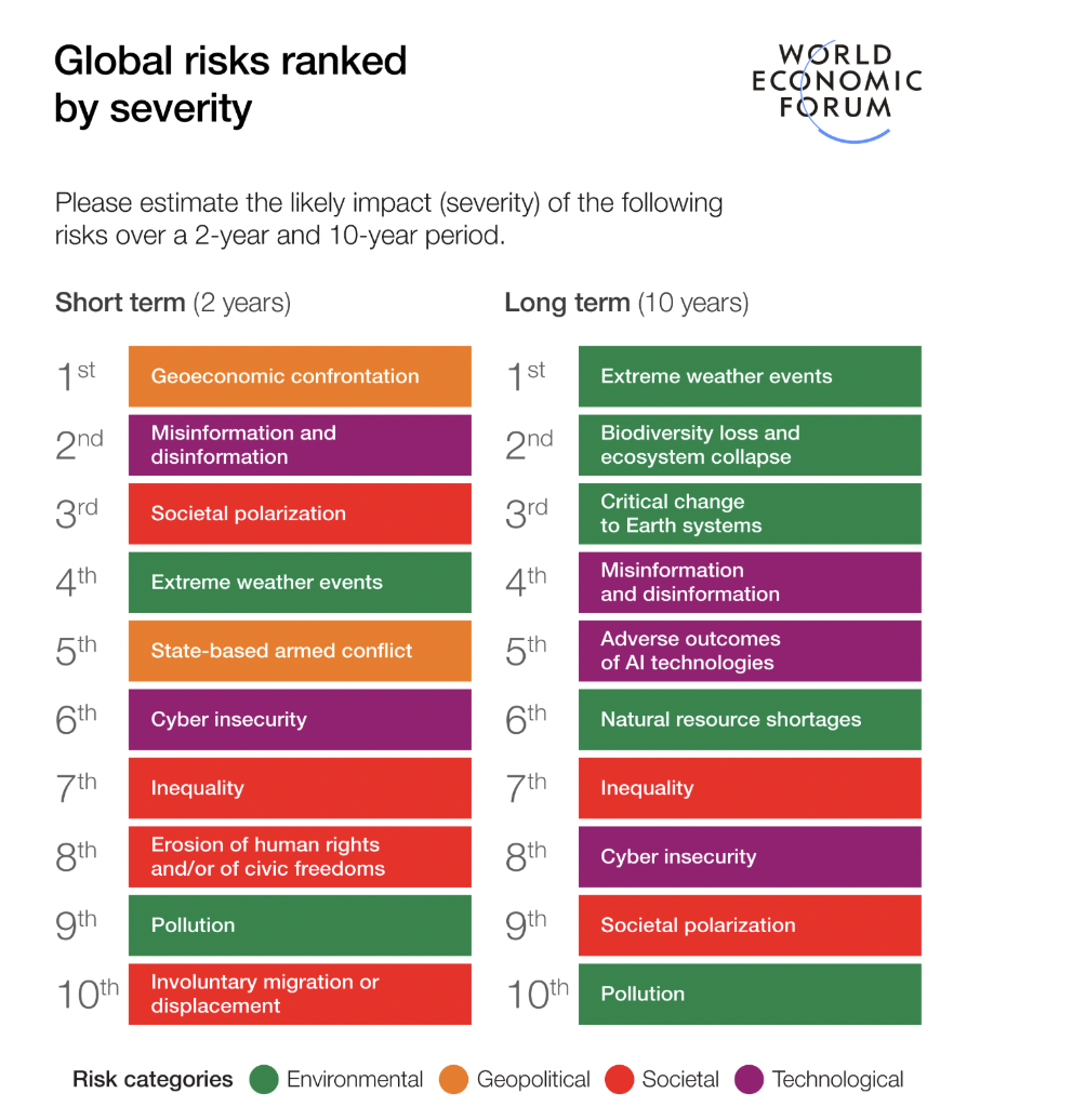 Risk rankings from the World Economic Forum Global Risks Perception Survey 2025-2026. /WEF