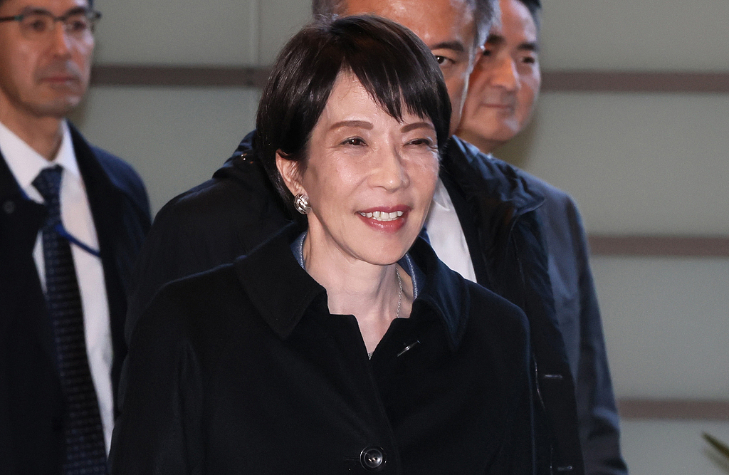 Japanese Prime Minister Sanae Takaichi arrives at the Prime Minister's Office in Tokyo, January 14, 2025. /CFP