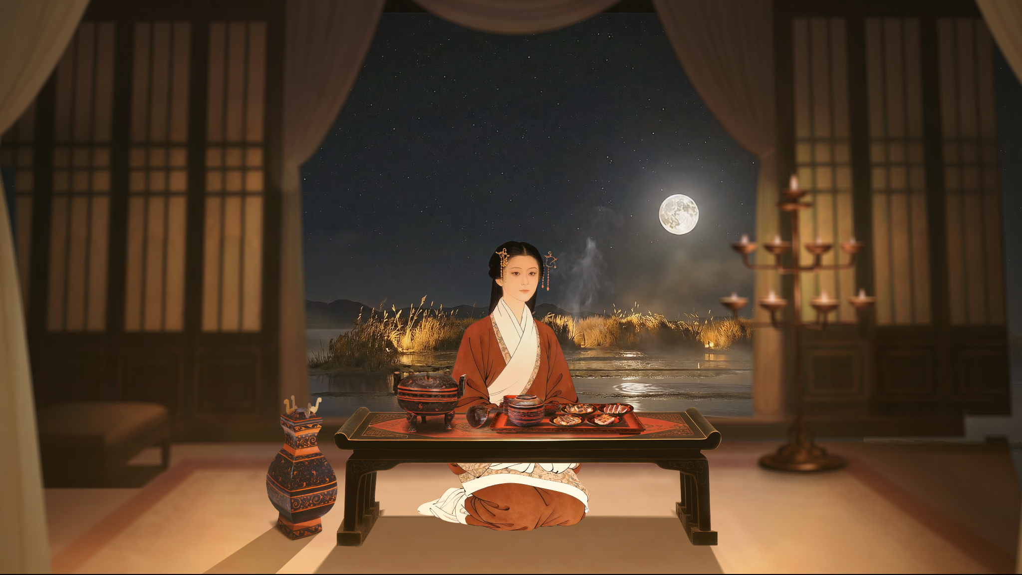 A screenshot from the virtual exhibition showing lacquered tableware unearthed from Lady Xin Zhui's tomb. /CGTN