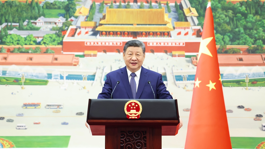 Chinese President Xi Jinping delivers a speech after receiving the credentials of 18 new ambassadors to China in Beijing, January 16, 2025. /Xinhua