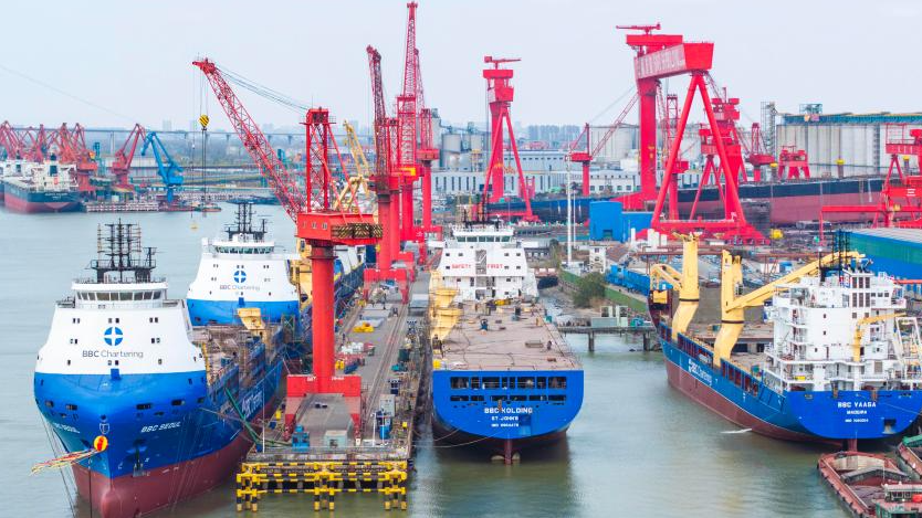 Large vessels under construction at a shipbuilding company in Taizhou, eastern Jiangsu Province, China, December 27, 2025. /Xinhua