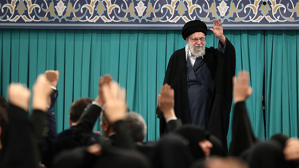 Iran's Supreme Leader Ali Khamenei greets the crowd as he attends a program held in Tehran, Iran, January 17, 2026,  /VCG