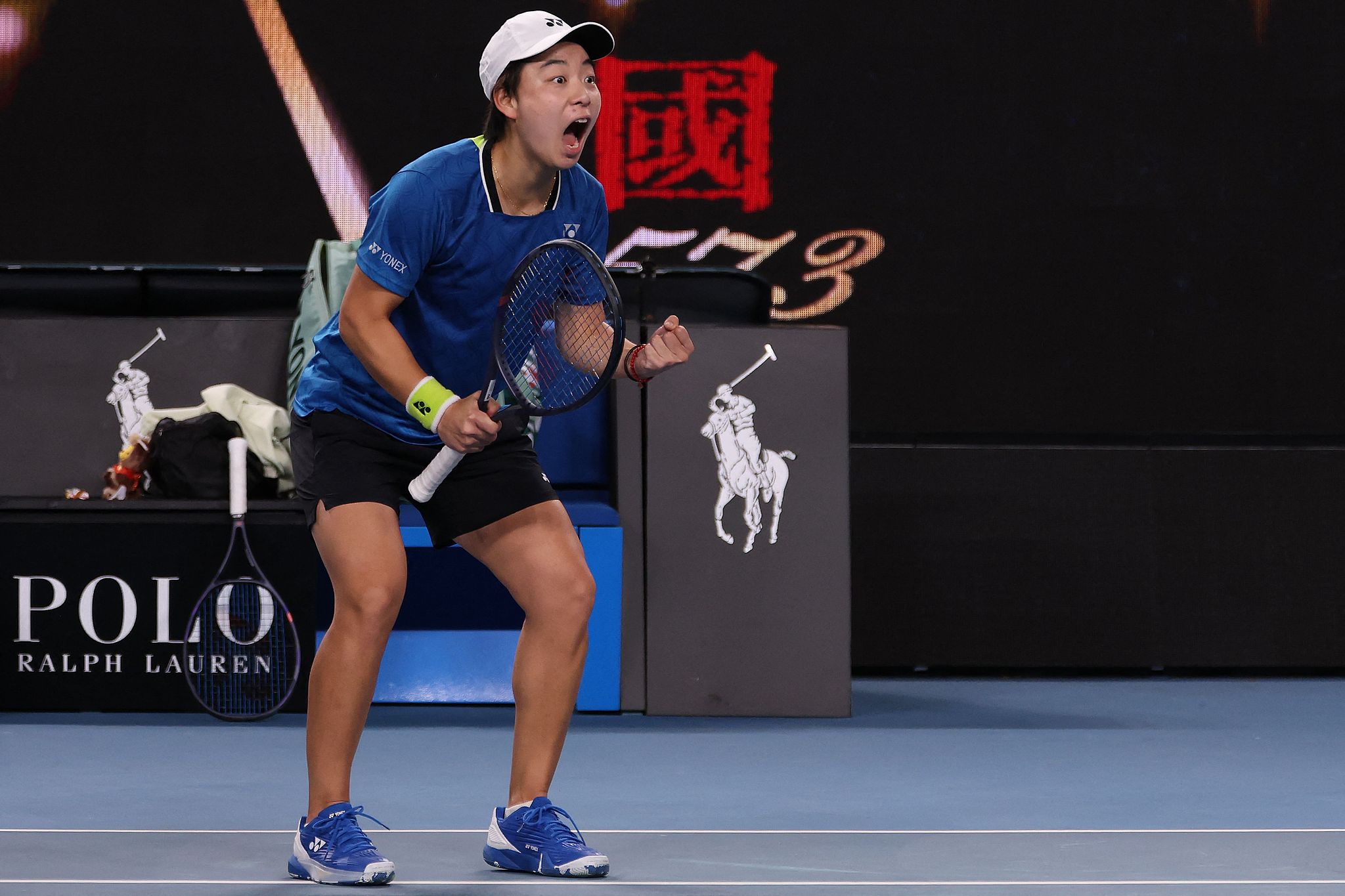 China's Bai Zhuoxuan celebrates victory over Russia's Anastasia Pavlyuchenkova during their women's singles match on day one of the Australian Open tennis tournament in Melbourne, Australia, January 18, 2026. /VCG