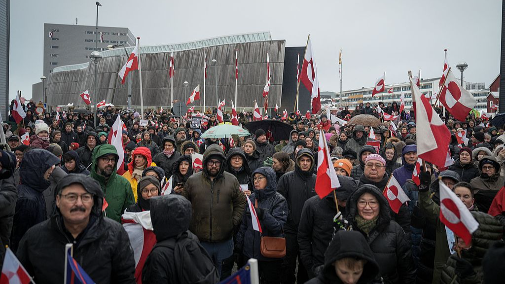 People take part in a demonstration that gathered almost a third of the city population to protest against the U.S. President's plans to take Greenland, Nuuk, Greenland, January 17, 2026. /VCG
