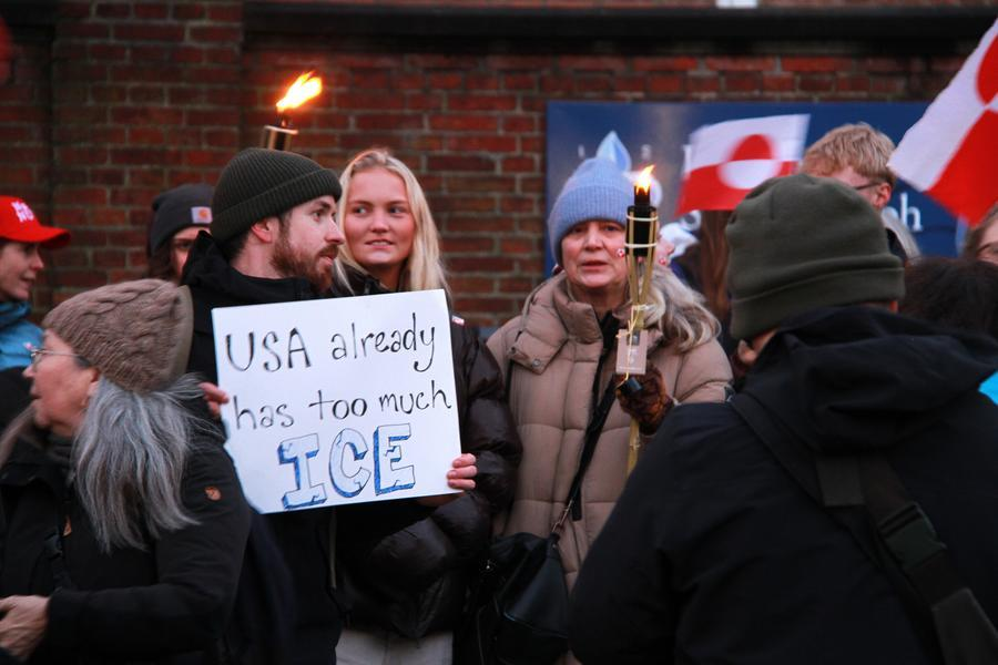 People participate in a protest against U.S. plans on Greenland in Copenhagen, Denmark, January 14, 2026. /Xinhua