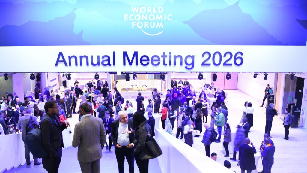 People attend the welcome reception at the 2026 annual meeting of the World Economic Forum (WEF) in Davos, Switzerland, January 19, 2026. /Xinhua