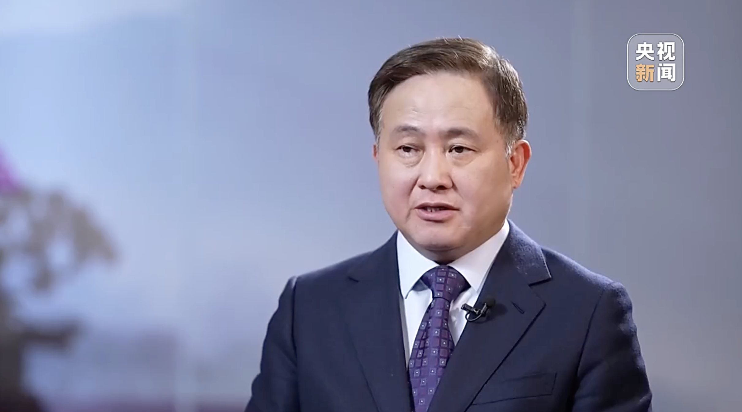 Close up of Pan Gongsheng, Governor of the People's Bank of China, in an interview with China Media Group (CMG), Beijing, China. /CMG screenshot