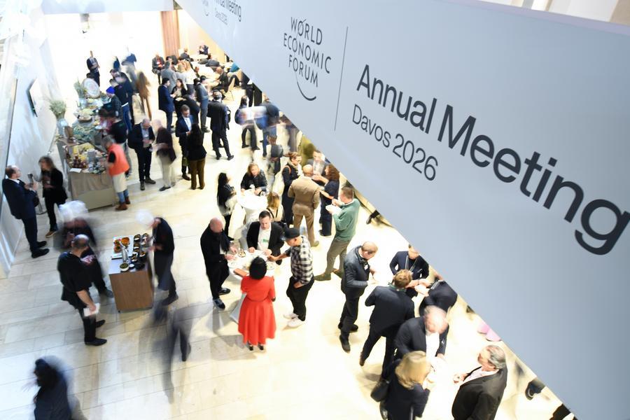 People attend the welcome reception at the 2026 annual meeting of the World Economic Forum (WEF) in Davos, Switzerland, January 19, 2026. /Xinhua