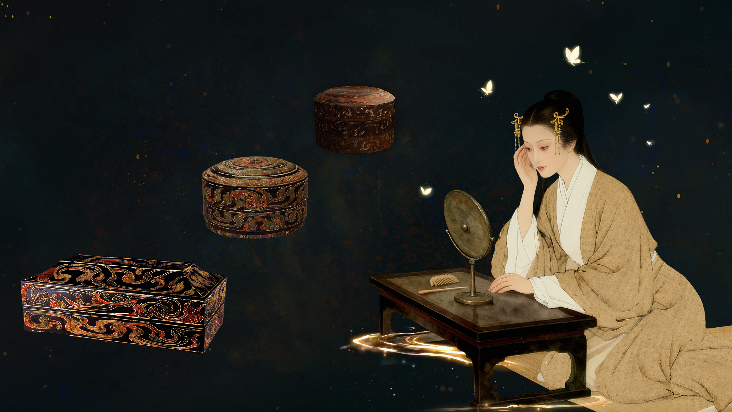 A screenshot from the virtual exhibition showing lacquered tableware from Han Dynasty. /CGTN