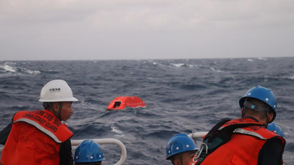 Members of the China Coast Guard carry out a rescue operation after a foreign cargo ship capsized in the territorial waters of south China's Huangyan Dao, January 23, 2026. /China Coast Guard