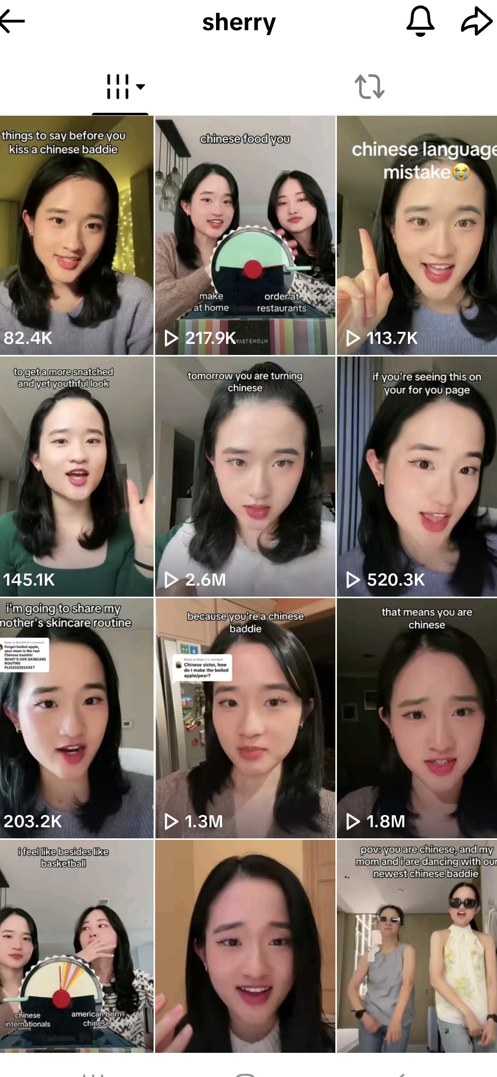 Chinese-American content creator Sherry Zhu has been influential in this latest trend, with her Chinese content gaining millions of views. /@sherryxiiruii