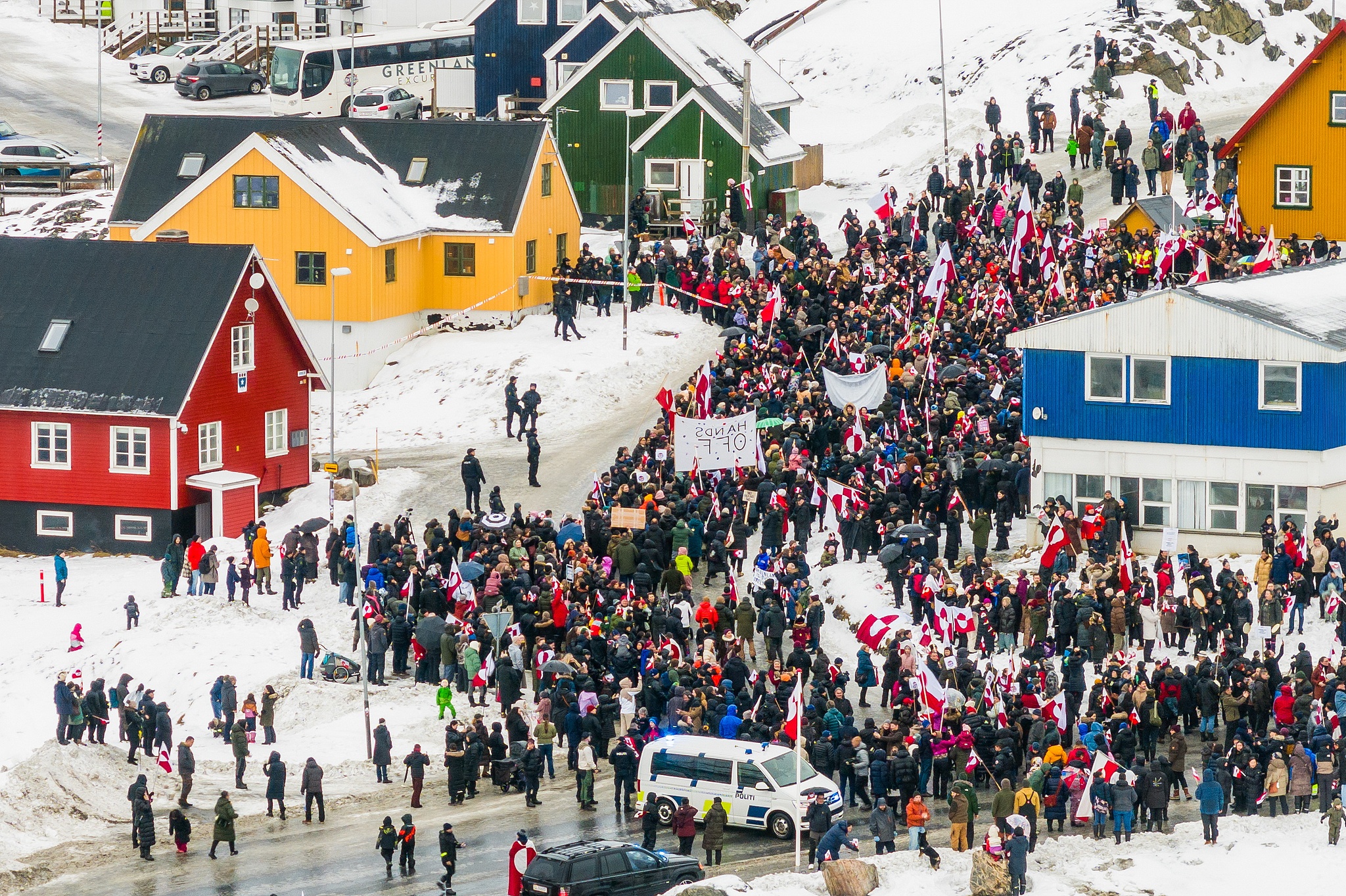 People take part in a protest against U.S. President Donald Trump's statements about taking over Greenland, in Nuuk, Greenland, January 17, 2026. /CFP