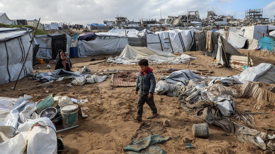 The damage caused by an Israeli strike on a camp housing displaced people in Gaza City, January 9, 2026. /Xinhua