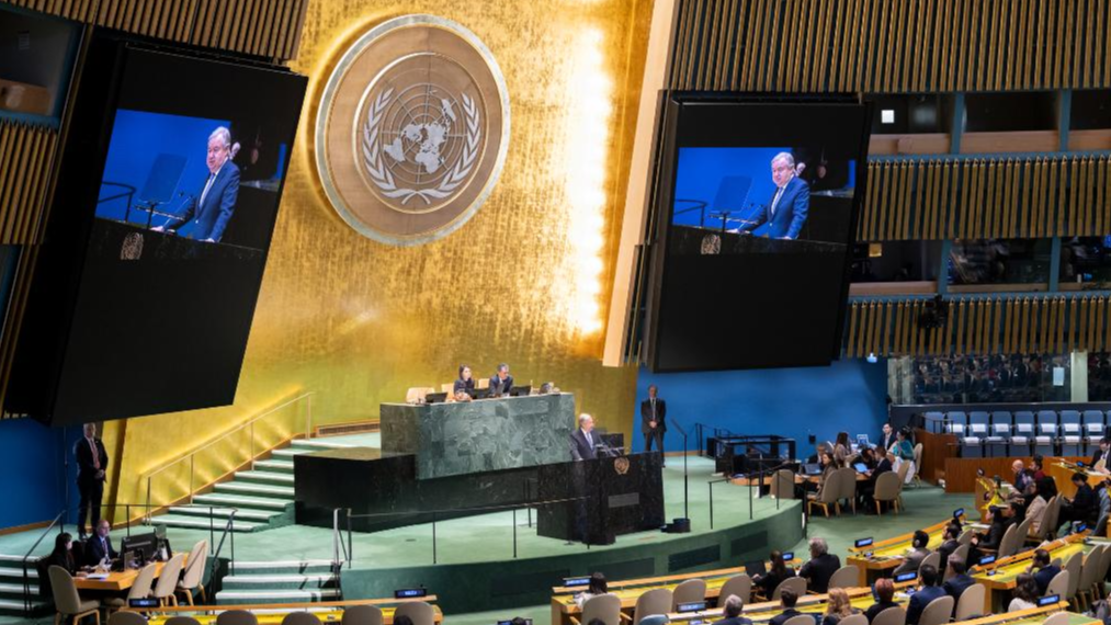 UN Secretary-General Antonio Guterres addresses the UN General Assembly on priorities for 2026 at the UN headquarters in New York, January 15, 2026. /Xinhua