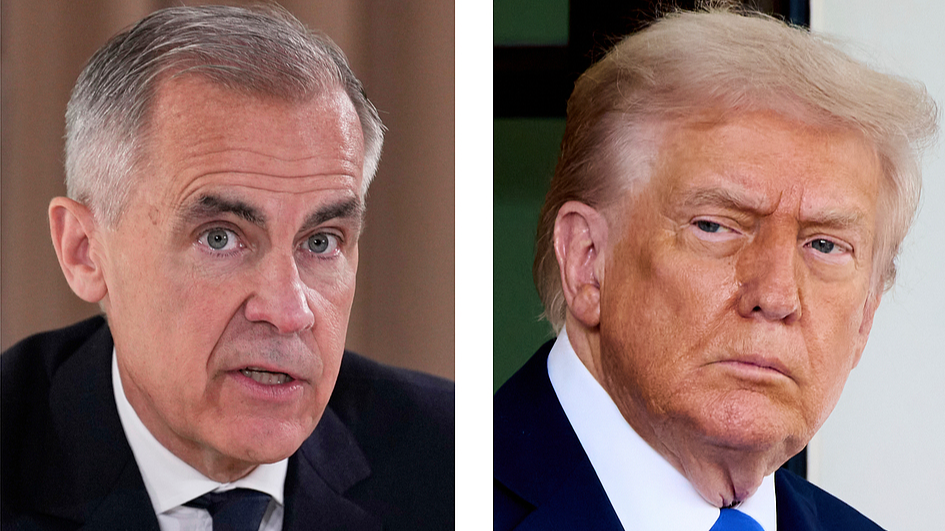 This combination of images shows Canada's PM Mark Carney (L) on June 16, 2025, in Kananaskis, Canada, and U.S. President Donald Trump on October 7, 2025, in Washington D.C., U.S. /VCG