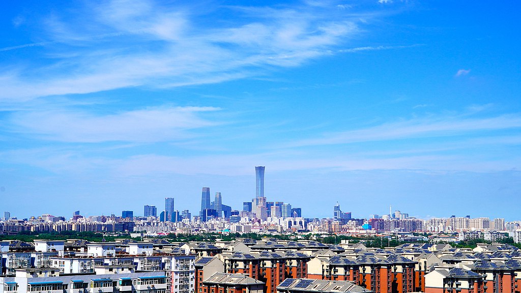 Beijing's Central Business District framed by the blue sky and white clouds, July 29, 2025. /VCG