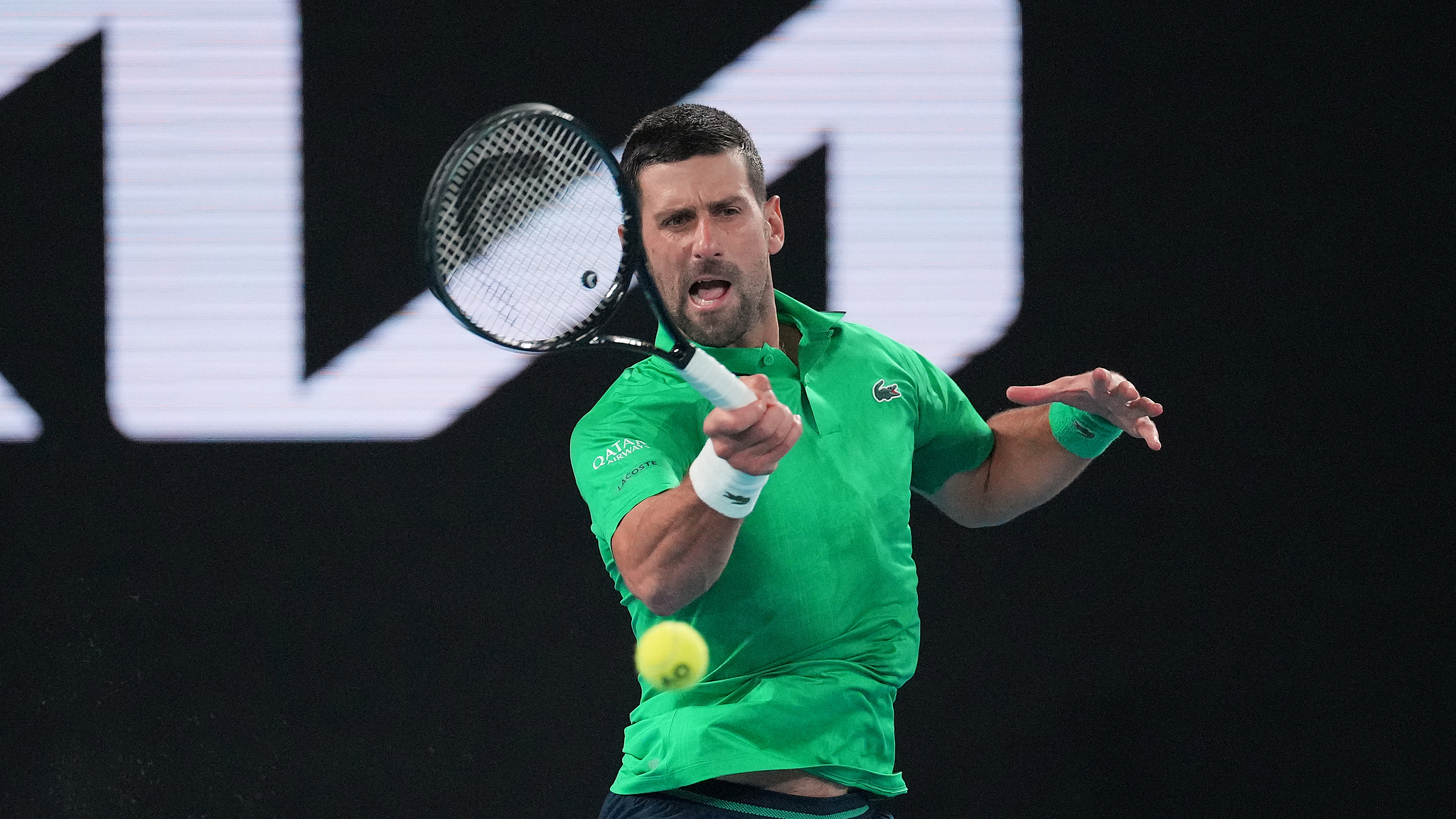 Serbia's Novak Djokovic hits a shot against Botic van de Zandschulp of the Netherlands in a men's singles third round match at the Australian Open in Melbourne, Australia, January 24, 2026. /VCG
