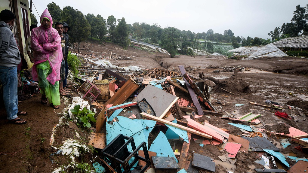 Debris from destroyed houses remains after a landslide in Pasirlangu village, Bandung, Indonesia, on January 24, 2026. /VCG