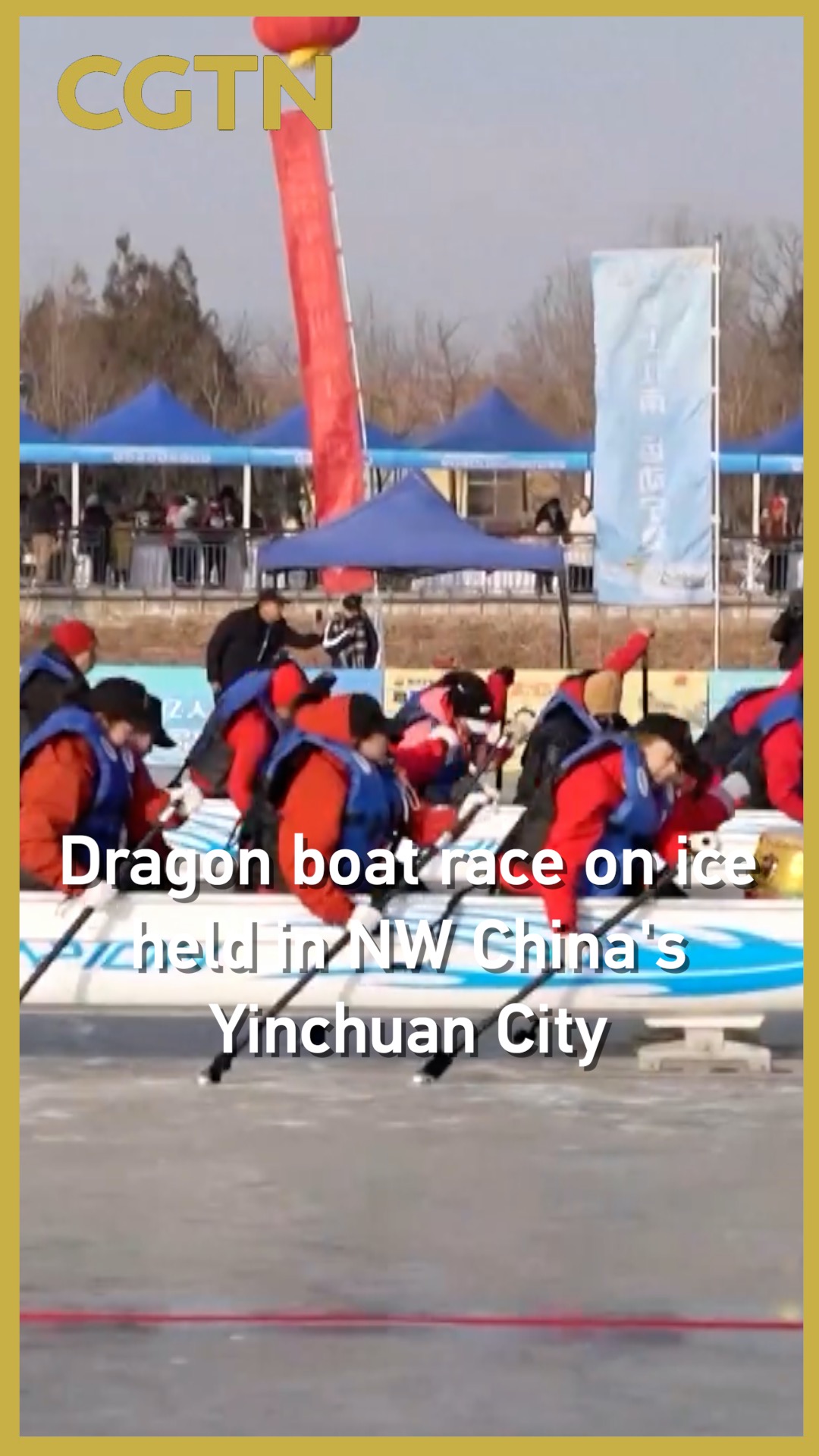 Dragon boat race on ice held in NW China's Yinchuan city