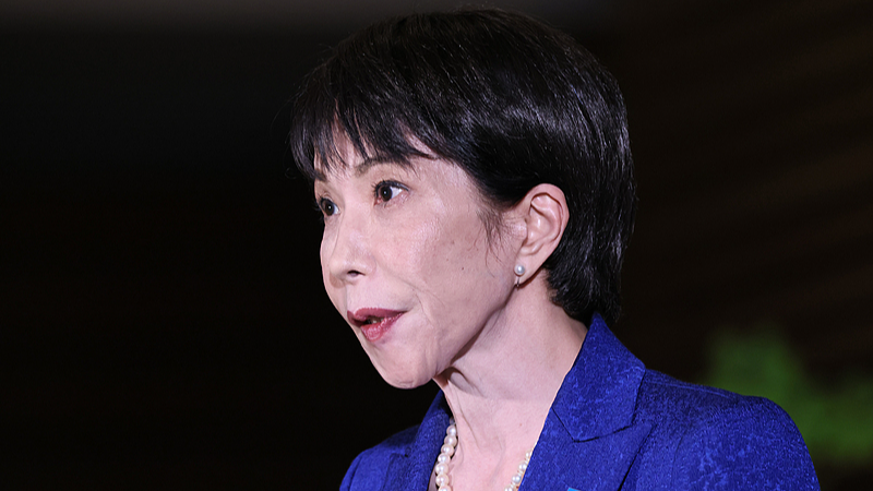 Japanese Prime Minister Sanae Takaichi answers a reporter's question regarding the dissolution of the House of Representatives at her office in Tokyo, Japan, January 23, 2026. /CFP