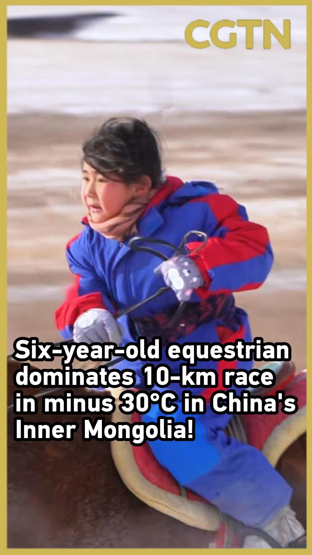 6-year-old equestrian wins 10-km race in minus 30°C, Inner Mongolia