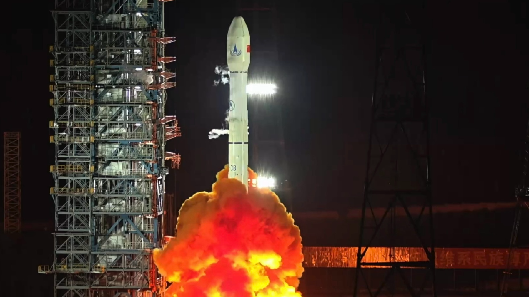 China launches the Tianwen-2 probe aboard a Long March-3B Y110 rocket, beginning the country's first asteroid exploration mission, May 29, 2025. /CMG