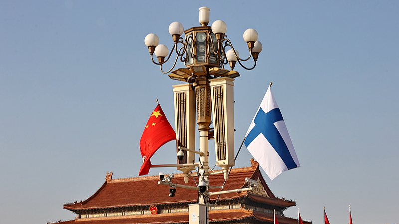 The national flags of China and Finland were seen at Tiananmen Square in Beijing, January 26, 2026. /CFP
