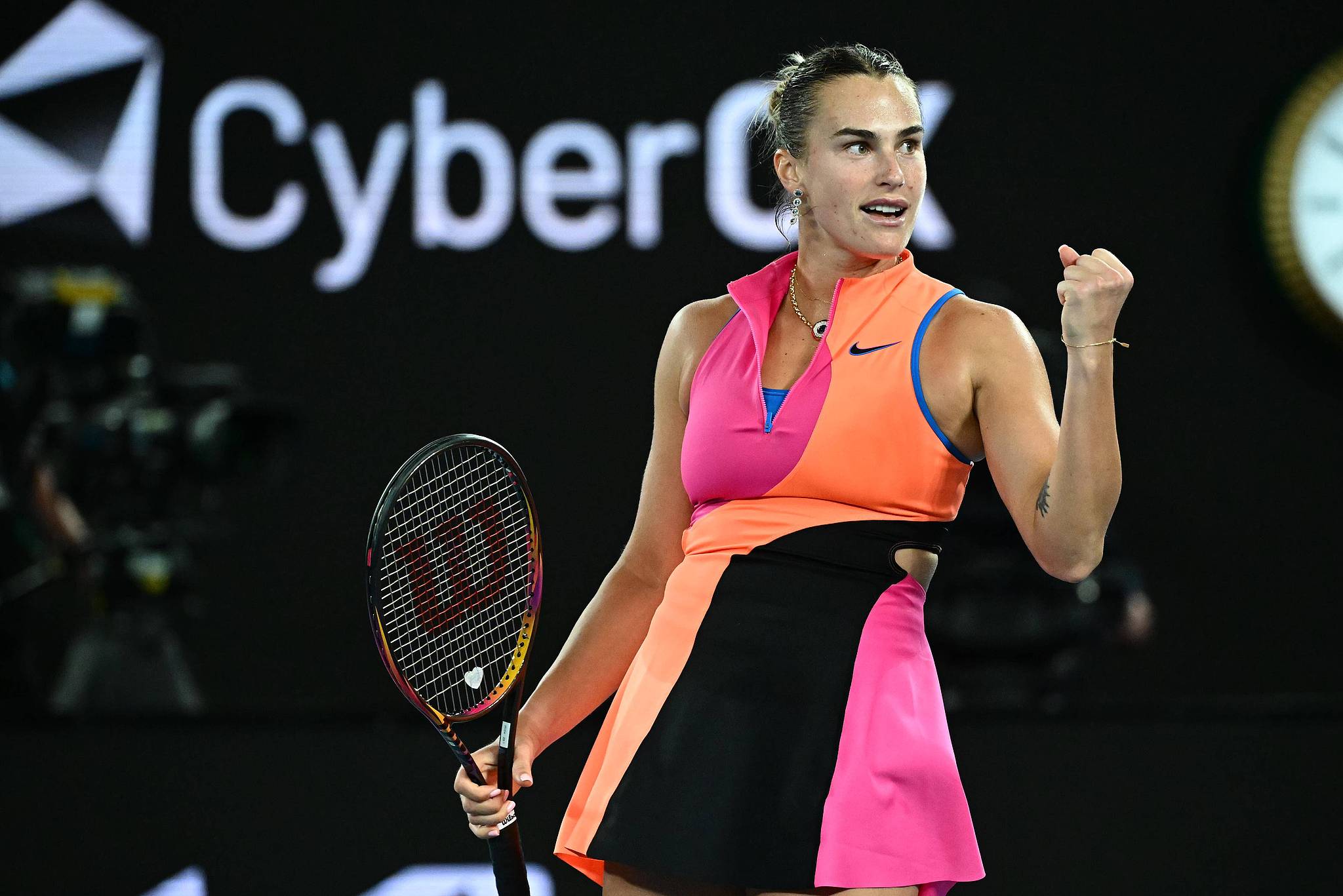 Aryna Sabalenka of Belarus reacts after taking a point against Elina Svitolina of Ukraine in a women's singles semifinal match at the Australian Open in Melbourne, Australia, January 29, 2025. /VCG