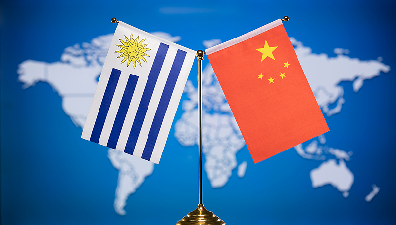 National flags of Uruguay and China. /VCG