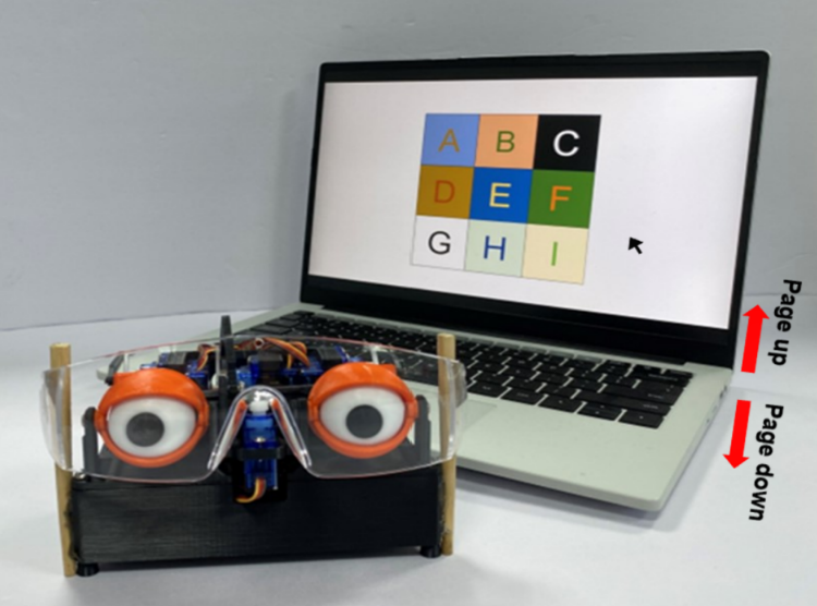 An illustration demonstrating how a computer mouse is controlled through eye movements and blinking.  /Courtesy of Professor Long Yunze