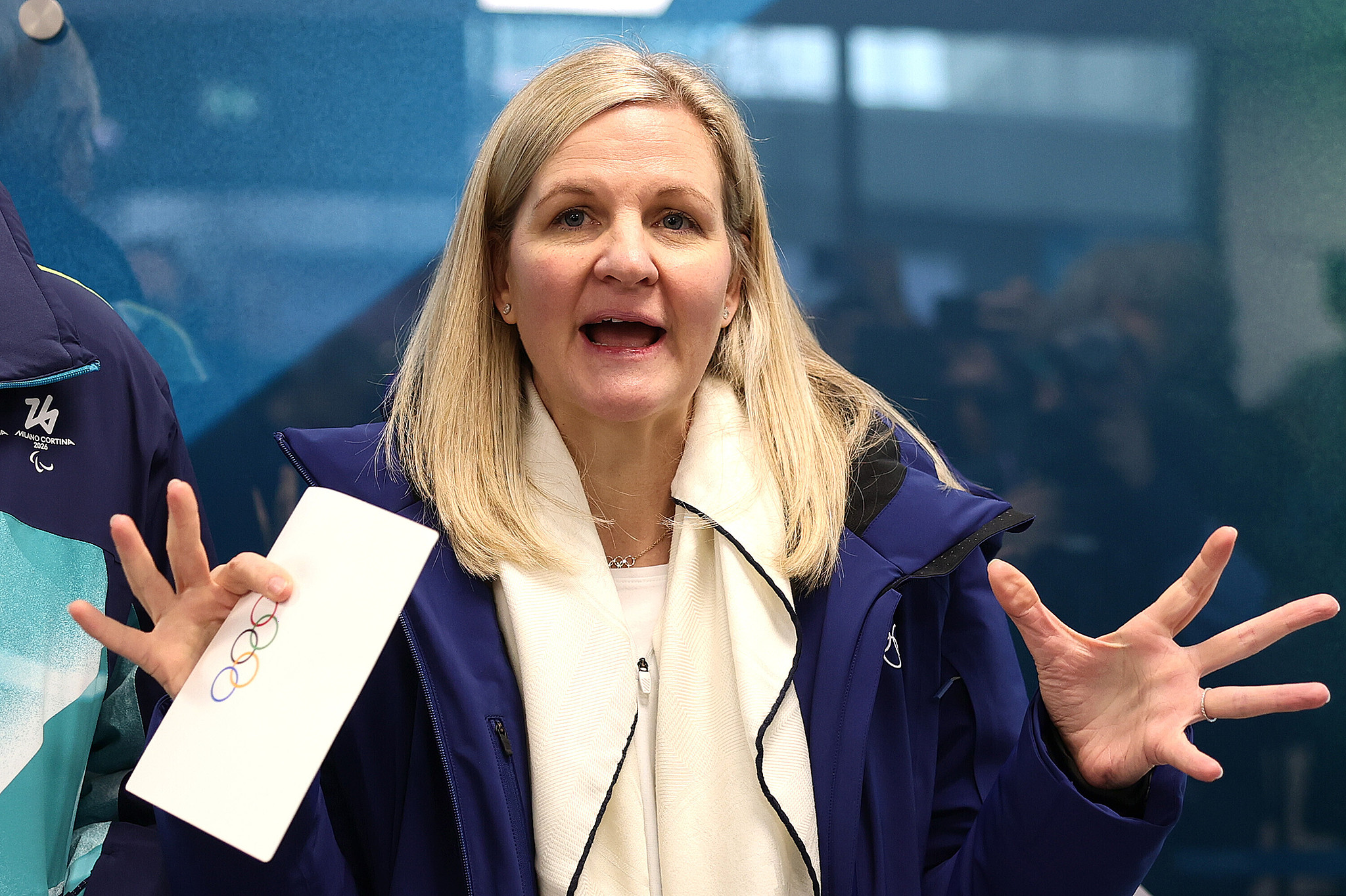 IOC President Kirsty Coventry speaks during the inauguration of the Olympic Truce Mural at the Olympic Village ahead of the 2026 Winter Olympics in Milan, Italy, February 2, 2026. /VCG