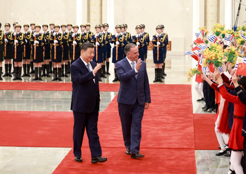 Chinese President Xi Jinping holds a welcome ceremony for Uruguayan President Yamandu Orsi prior to their talks in Beijing, China, February 3, 2026. /Xinhua