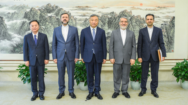 China's Vice Foreign Minister Miao Deyu (C) meets with Iran's Deputy Foreign Minister for Legal and International Affairs Kazem Gharibabadi (2rd L) in Beijing, China, February 5, 2026. /VCG