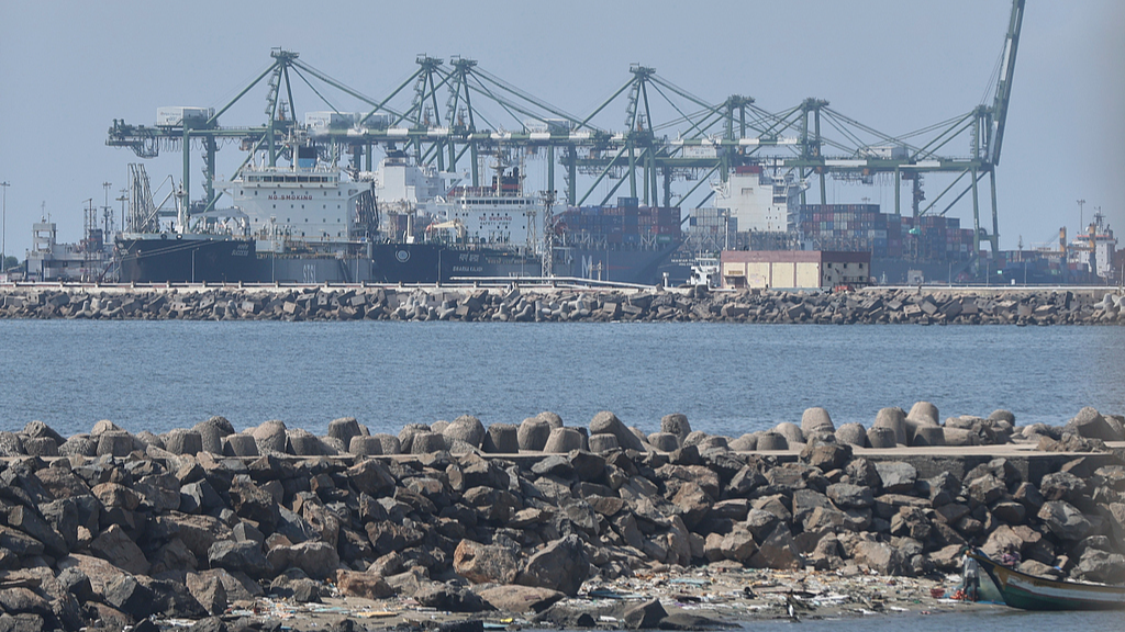 Huge cranes loading containers on to ships at a port in Chennai, India, April 8, 2025. /VCG