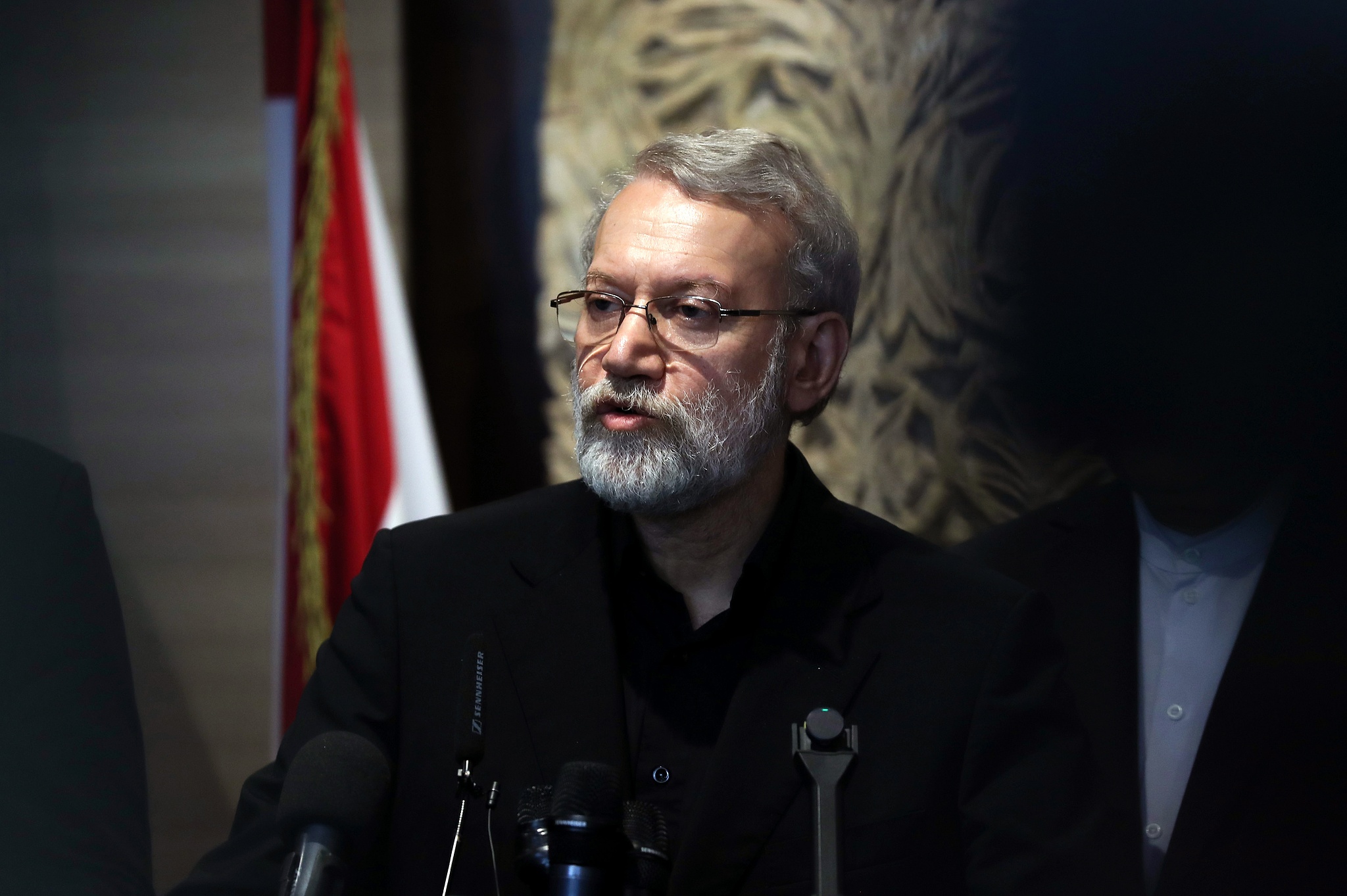 File photo. Secretary of the Supreme National Security Council of Iran Ali Larijani holds a press conference after a meeting with Lebanese Parliament speaker in Beirut, Lebanon, 13 August 2025. /VCG