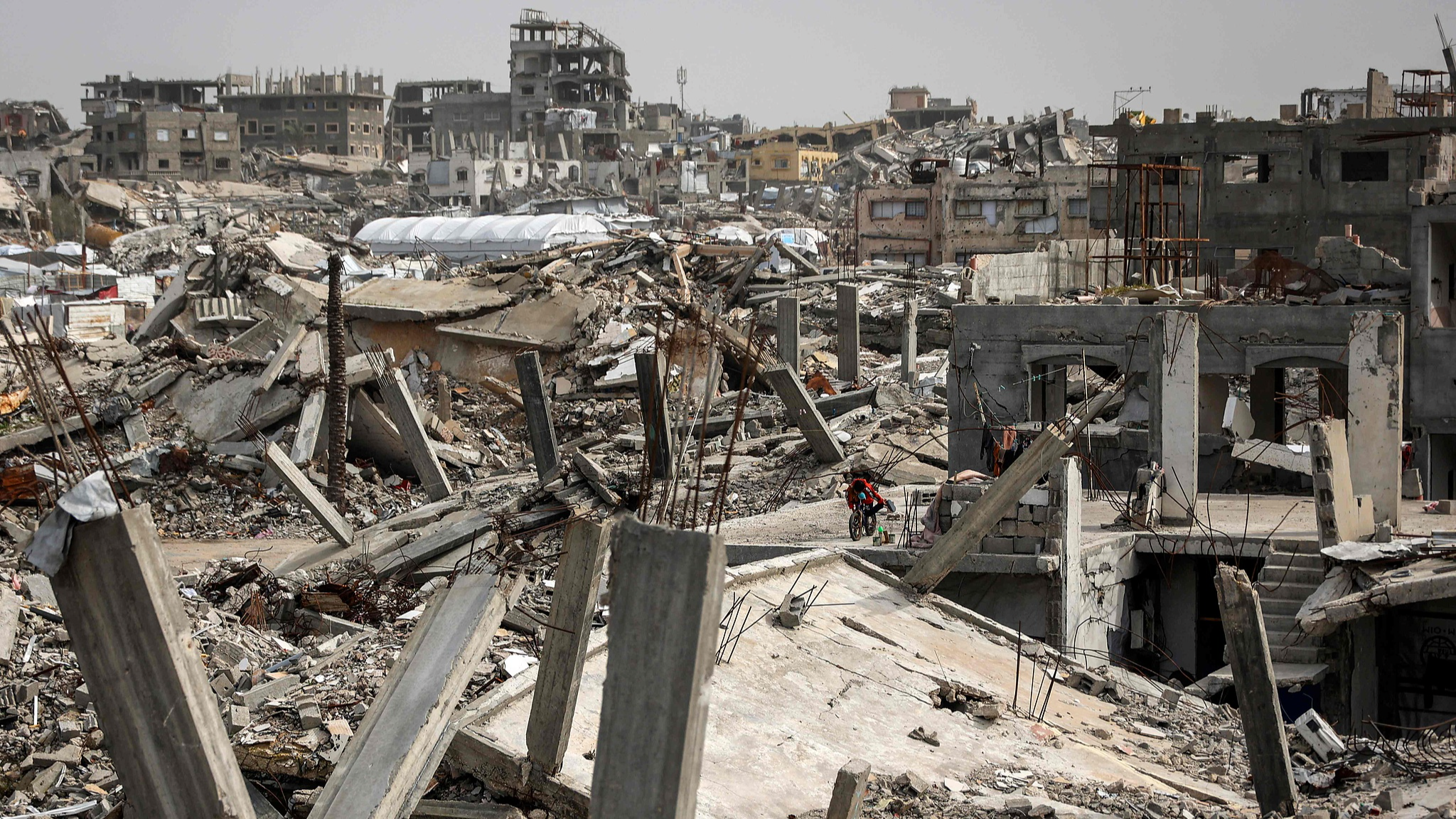 Destroyed buildings are pictured in the Jabalia camp for Palestinian refugees in the northern Gaza Strip on February 8, 2026. /VCG