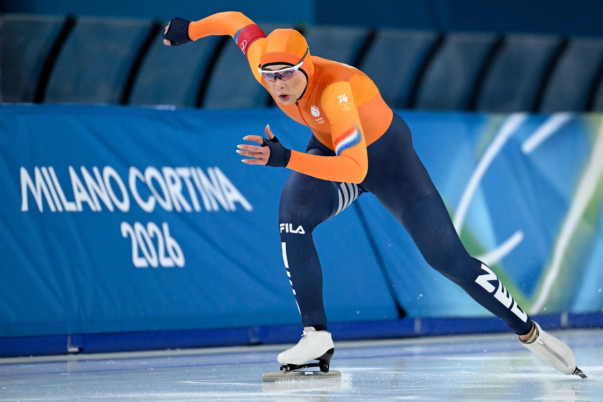 Jutta Leerdam of the Netherlands competes in the women's speed skating 1,000-meter event at the 2026 Milano Cortina Winter Olympics in Milan, Italy, February 9, 2026. /VCG