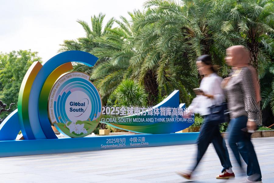 Guests are pictured at the venue of 2025 Global South Media and Think Tank Forum in Kunming, southwest China's Yunnan Province, September 5, 2025. /Xinhua