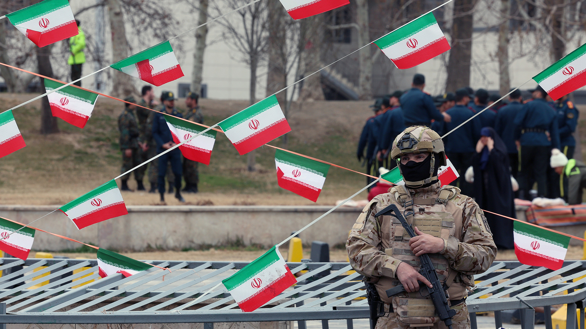 An Iranian special forces member takes part in celebrations of the 47th anniversary of the Islamic Revolution in Tehran, Iran, February 11, 2026. /VCG