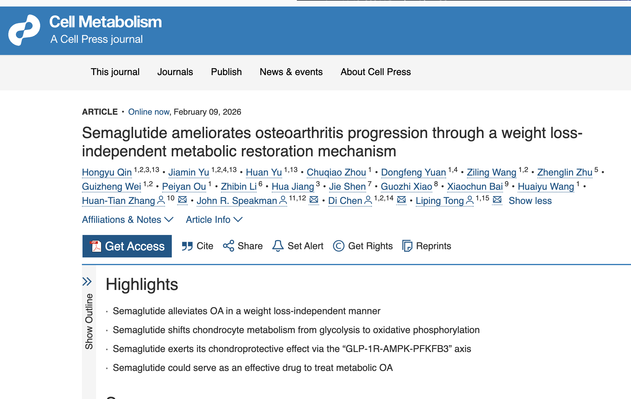 The screenshot of the published study. /Cell Metabolism website