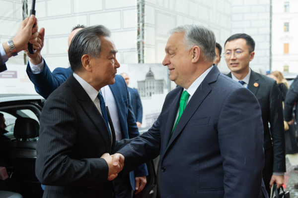 Wang Yi shakes hands with Viktor Orban in Budapest, Hungary, February 11, 2026. 