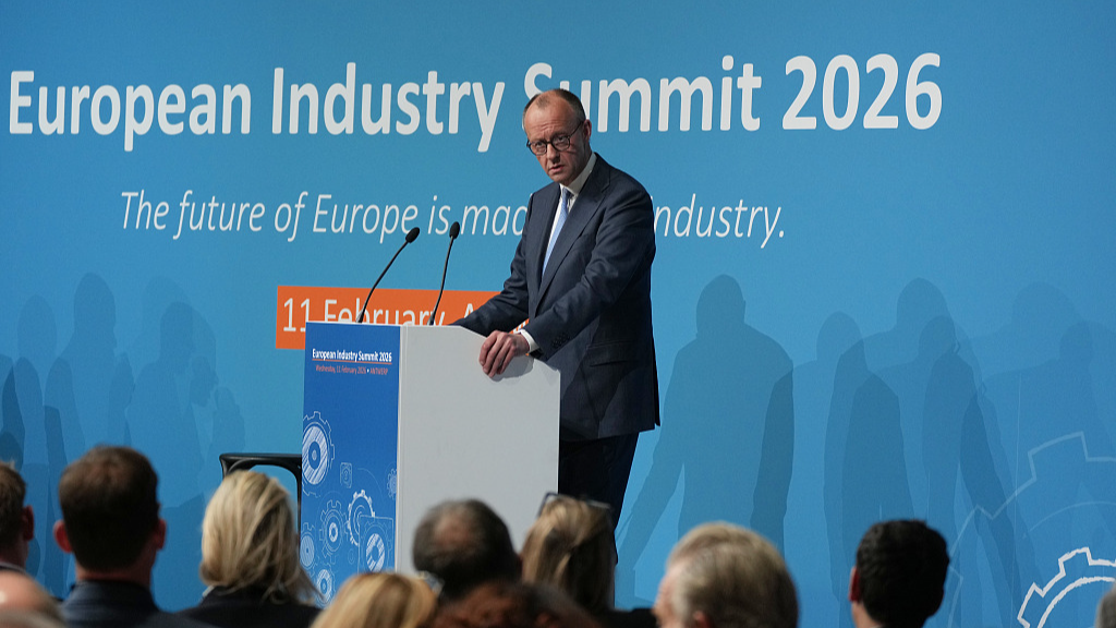 German Chancellor Friedrich Merz speaks during the European Industry Summit in Antwerp, Belgium, February 11, 2026. /VCG