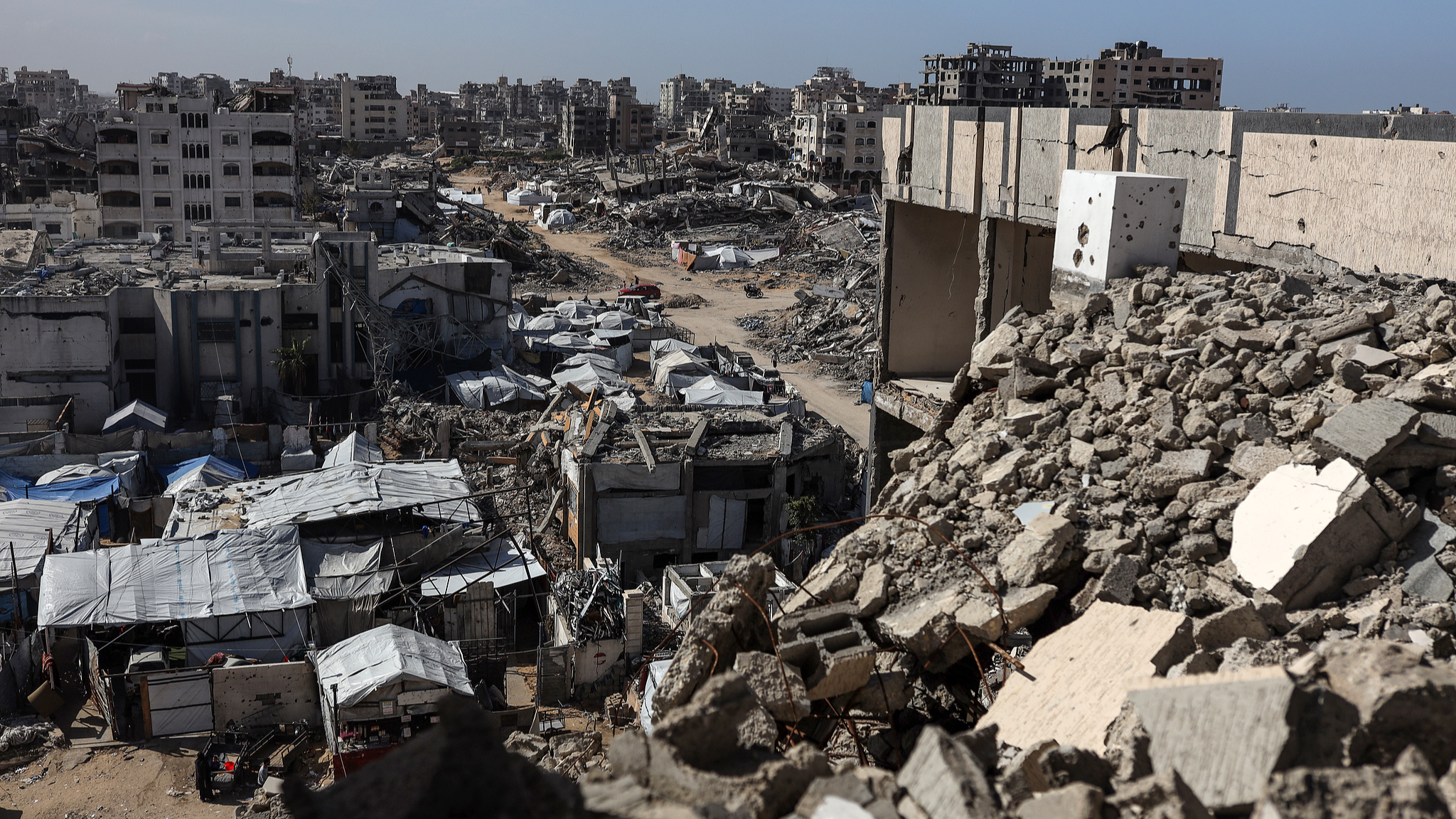 The rubble of destroyed buildings in Gaza City, Palestine, February 11, 2026. /VCG