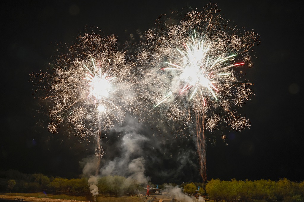 Fireworks are seen in Shenyang, northeast China's Liaoning Province, on April 22, 2024. /VCG