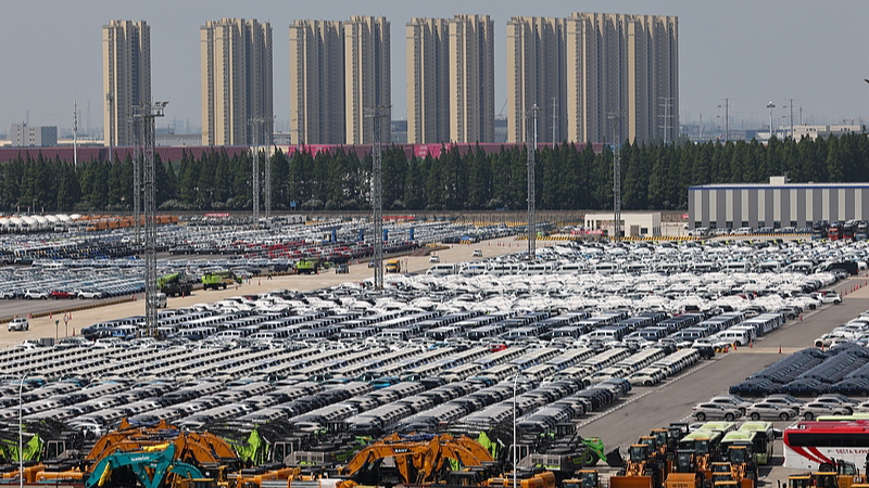 New energy vehicles for export to Europe at the Taicang Port Auto Terminal, in Suzhou, China's Jiangsu Province, June 16, 2025. /CFP