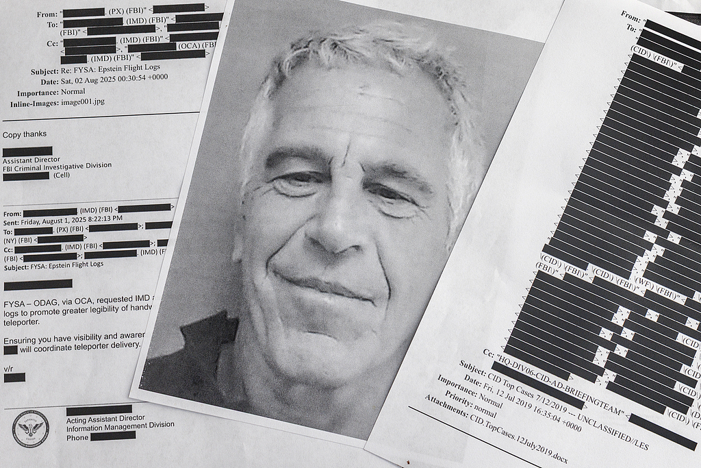 Printed copies of the Jeffrey Epstein files. /VCG