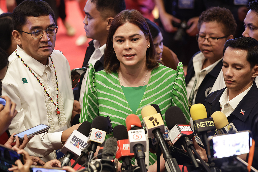 Philippine Vice President Sara Duterte speaks to journalists in Makati City, Metro Manila, Philippines, November 14, 2025. /CFP 