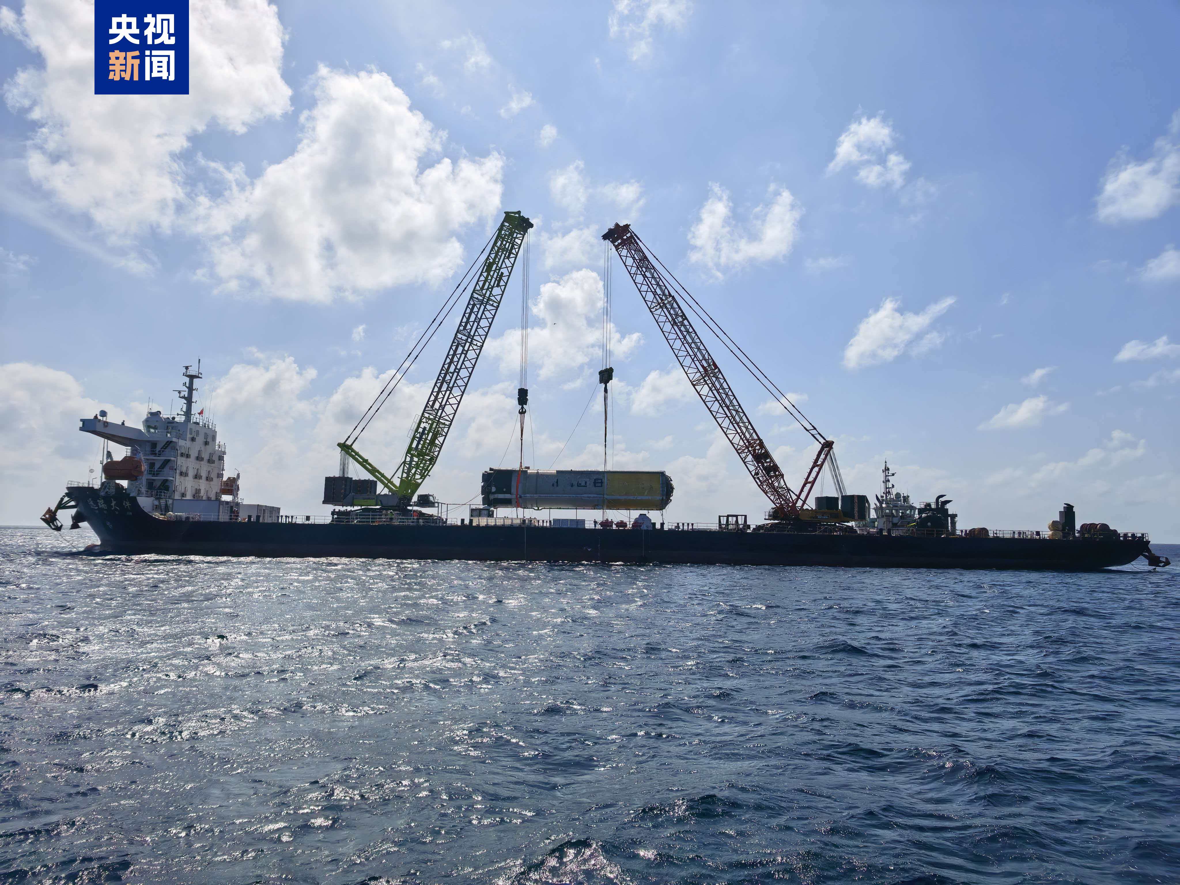 China retrieves the first stage of the Long March-10 carrier rocket from the sea, February 13, 2026. /CMG