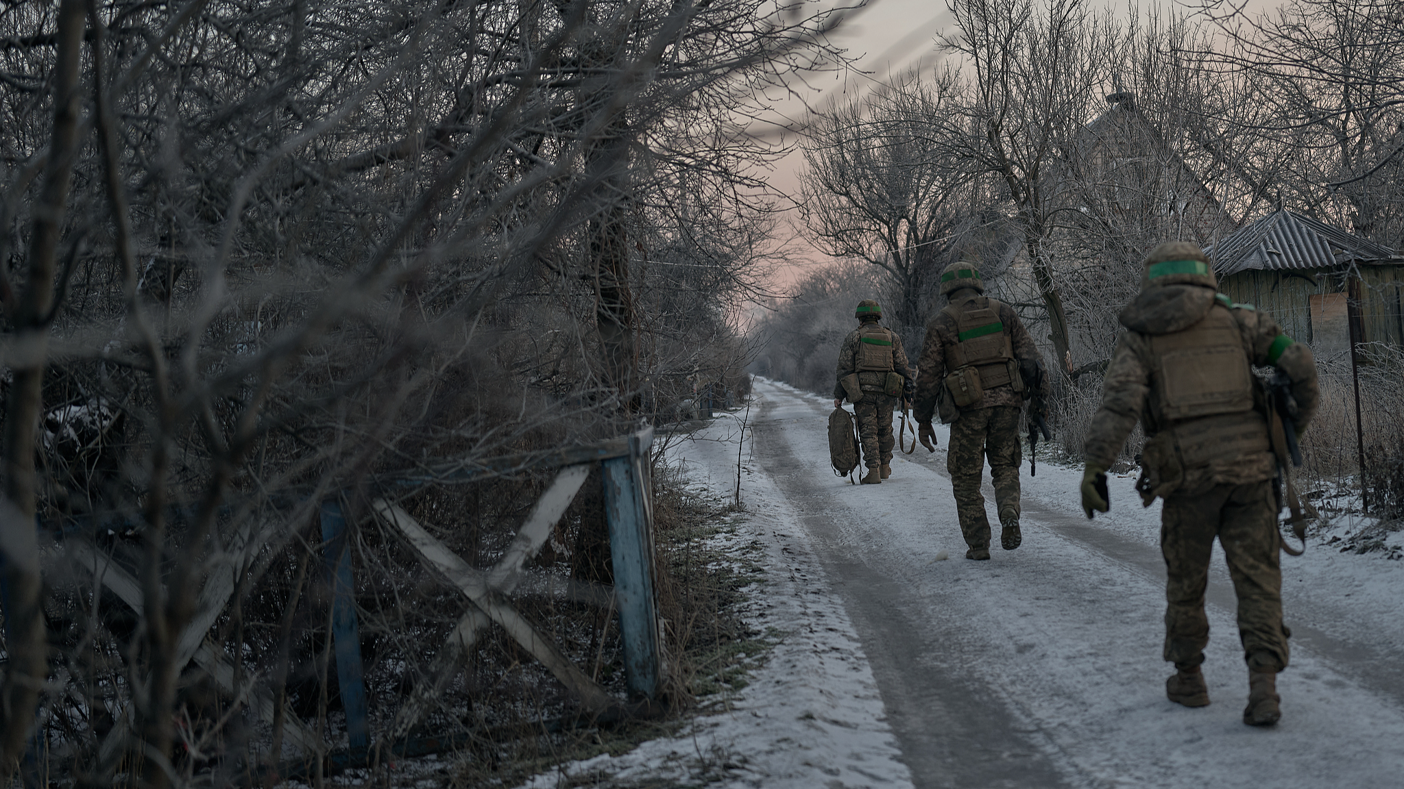 Ukrainian servicemen return to a relatively safer area after rotating out from their combat posts near the road between Kostiantynivka and Druzhkivka in the Donetsk region, February 11, 2026. /VCG