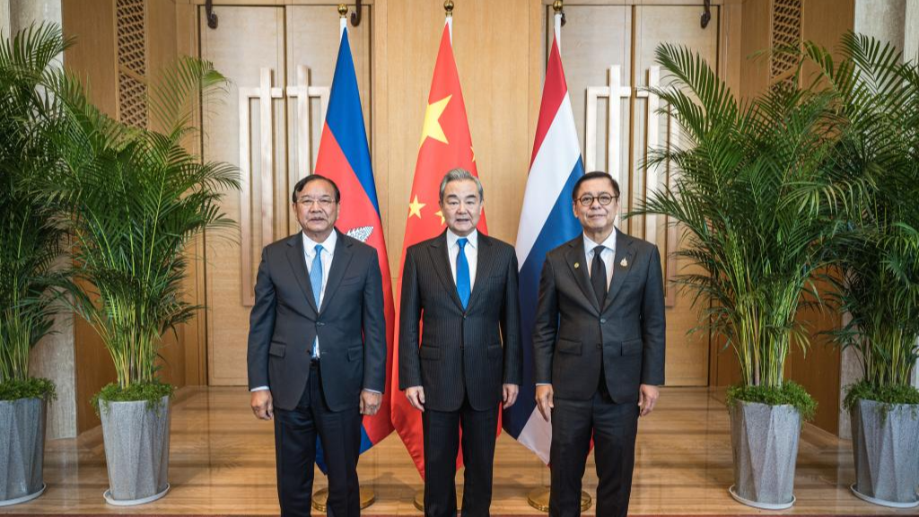 Chinese Foreign Minister Wang Yi, also a member of the Political Bureau of the Communist Party of China Central Committee; Cambodian Deputy Prime Minister and Minister of Foreign Affairs and International Cooperation Prak Sokhonn; and Minister of Foreign Affairs of Thailand Sihasak Phuangketkeow attend the China-Cambodia-Thailand foreign ministers' meeting in Yuxi, southwest China's Yunnan Province, December 29, 2025. /Xinhua